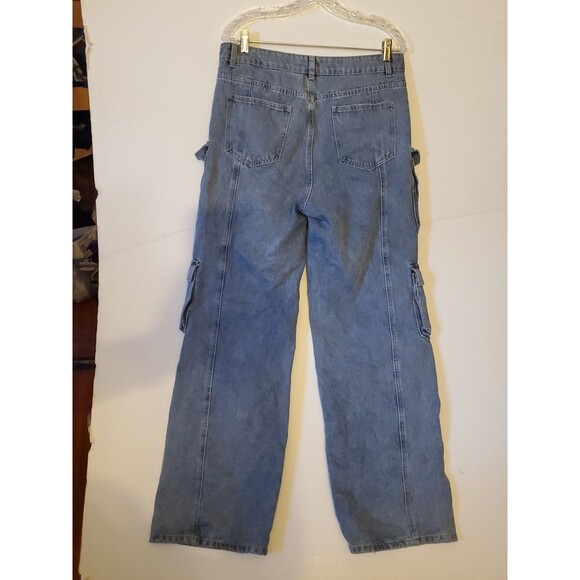 Shein Size LG Light Wash Cotton Blend Cargo Blue Jeans Multiple Pockets - Picture 8 of 11